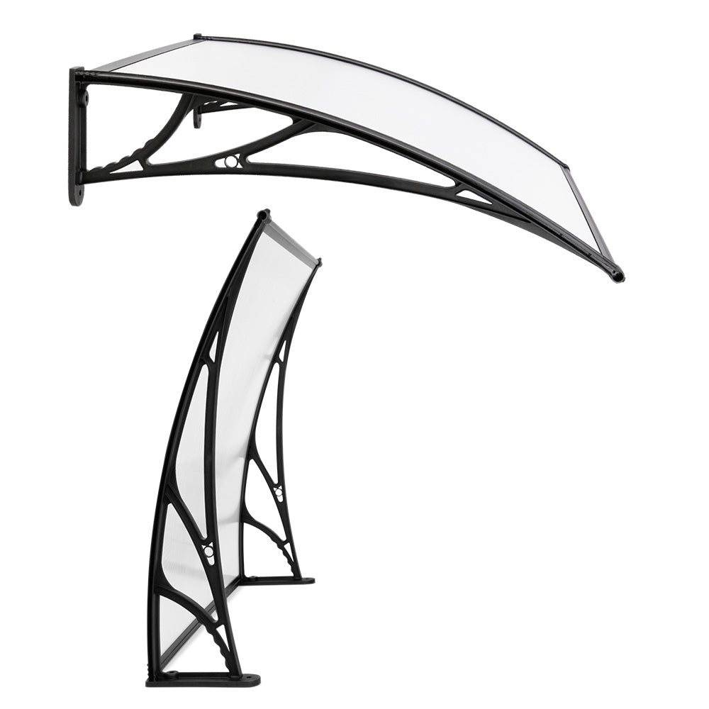 Awnings: Instahut Window Awning Door Canopy 1m x 4m Transparent Sheet Black Plastic Frame