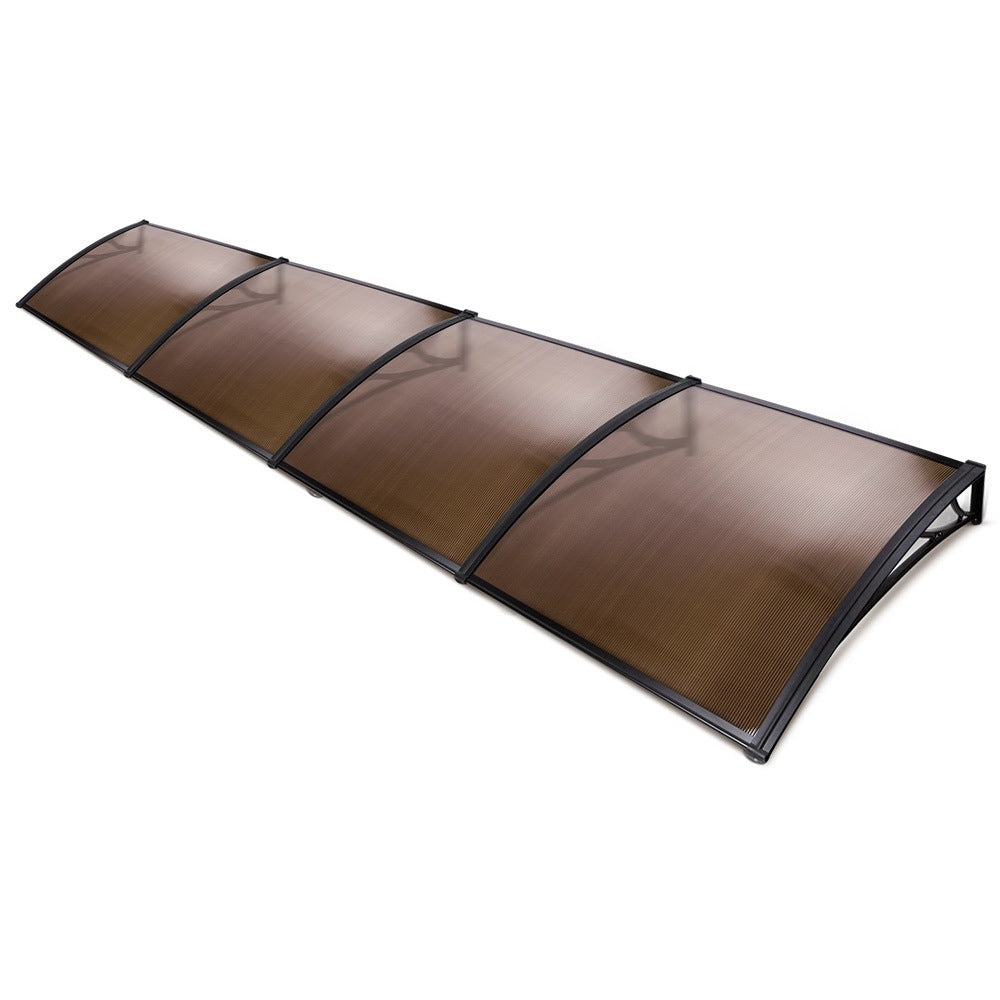Awnings: Instahut Window Awning Door Canopy 1m x 4m Brown Sheet Black Plastic Frame