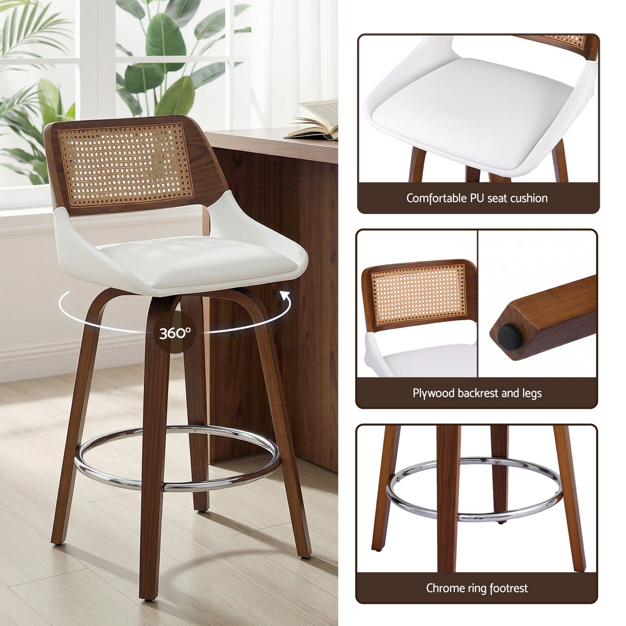 Table & Bar Stools: Artiss Wooden Bar Stools Set of 2 Swivel Kitchen Counter Stool Chair 60cm Seat Height