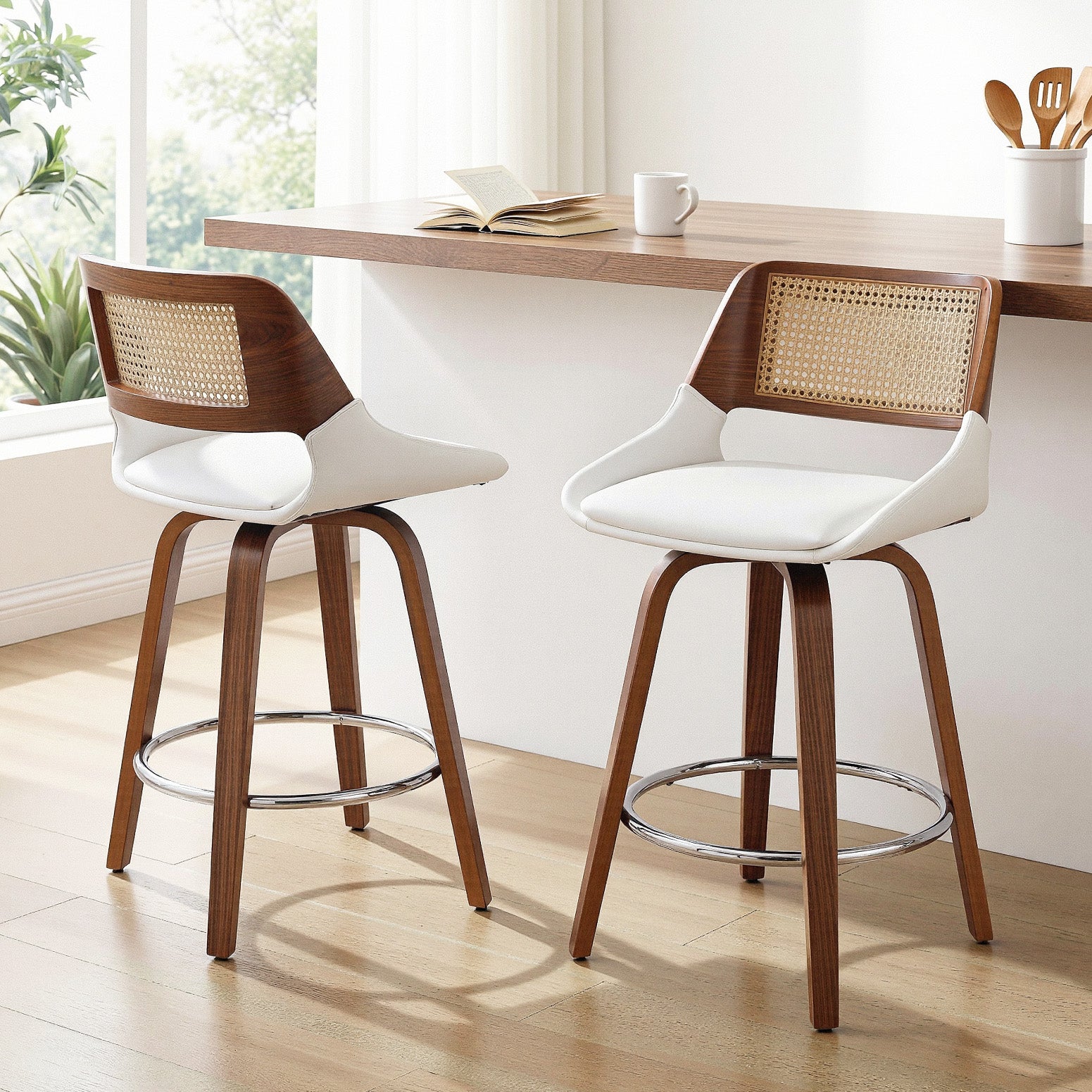 Table & Bar Stools: Artiss Wooden Bar Stools Set of 2 Swivel Kitchen Counter Stool Chair 60cm Seat Height