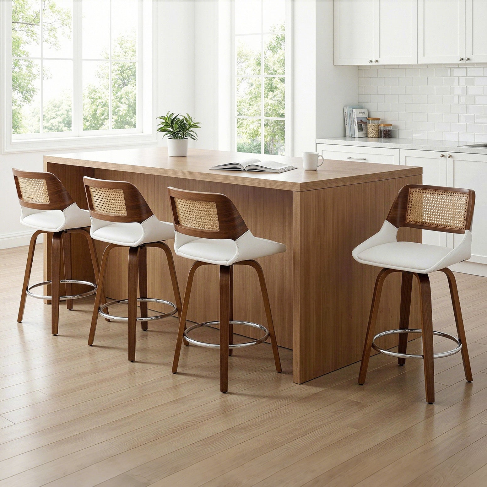 Table & Bar Stools: Artiss Wooden Bar Stools Set of 4 Swivel Kitchen Counter Stool Chair 60cm Seat Height