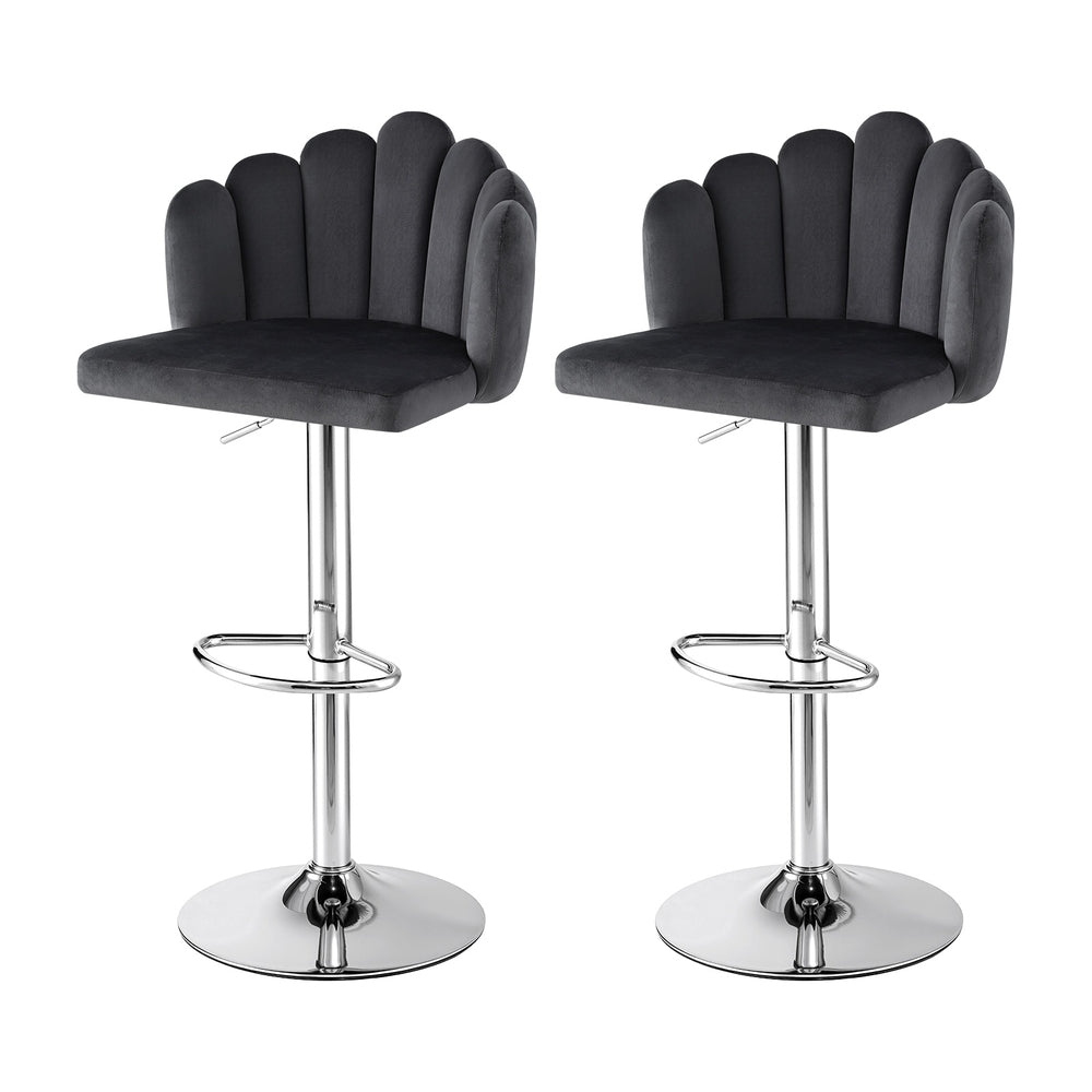Table & Bar Stools: Artiss Bar Stool X2 Kitchen Dining Counter Gaslift Chair Adjustable Velvet Grey