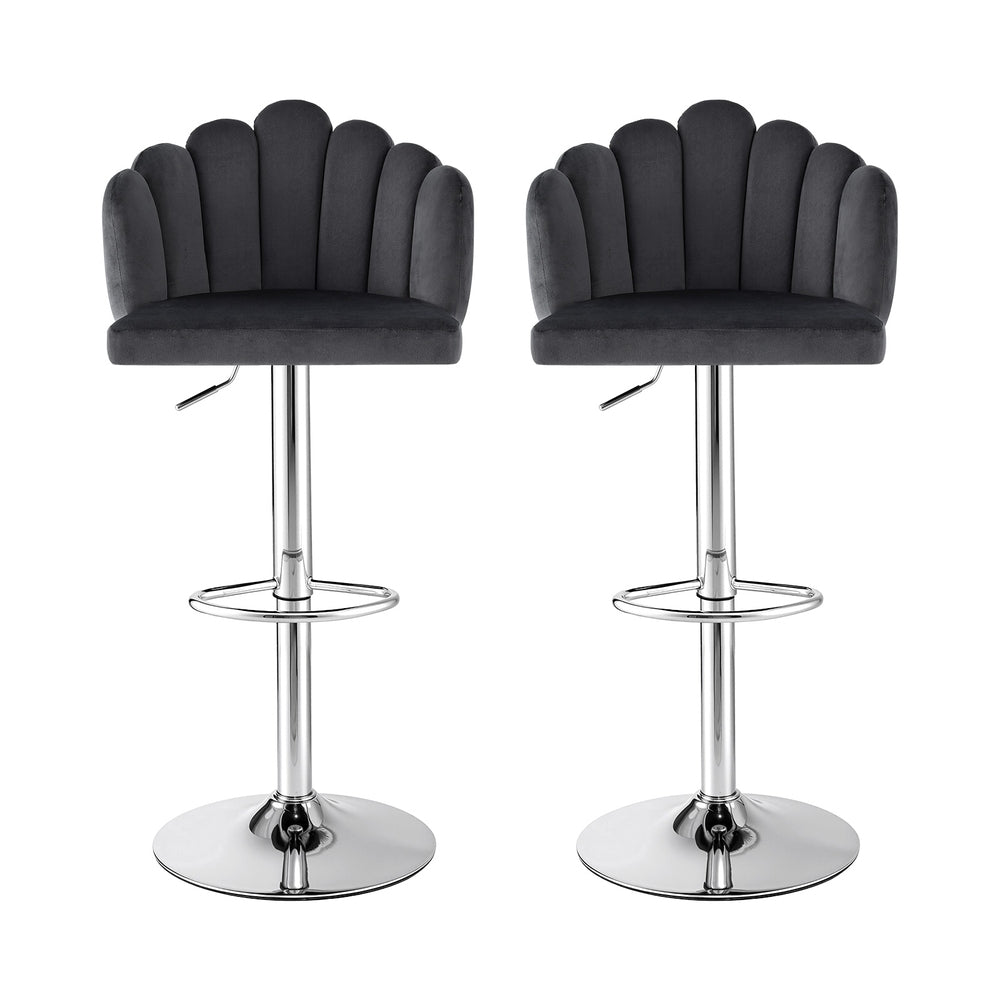 Table & Bar Stools: Artiss Bar Stool X2 Kitchen Dining Counter Gaslift Chair Adjustable Velvet Grey