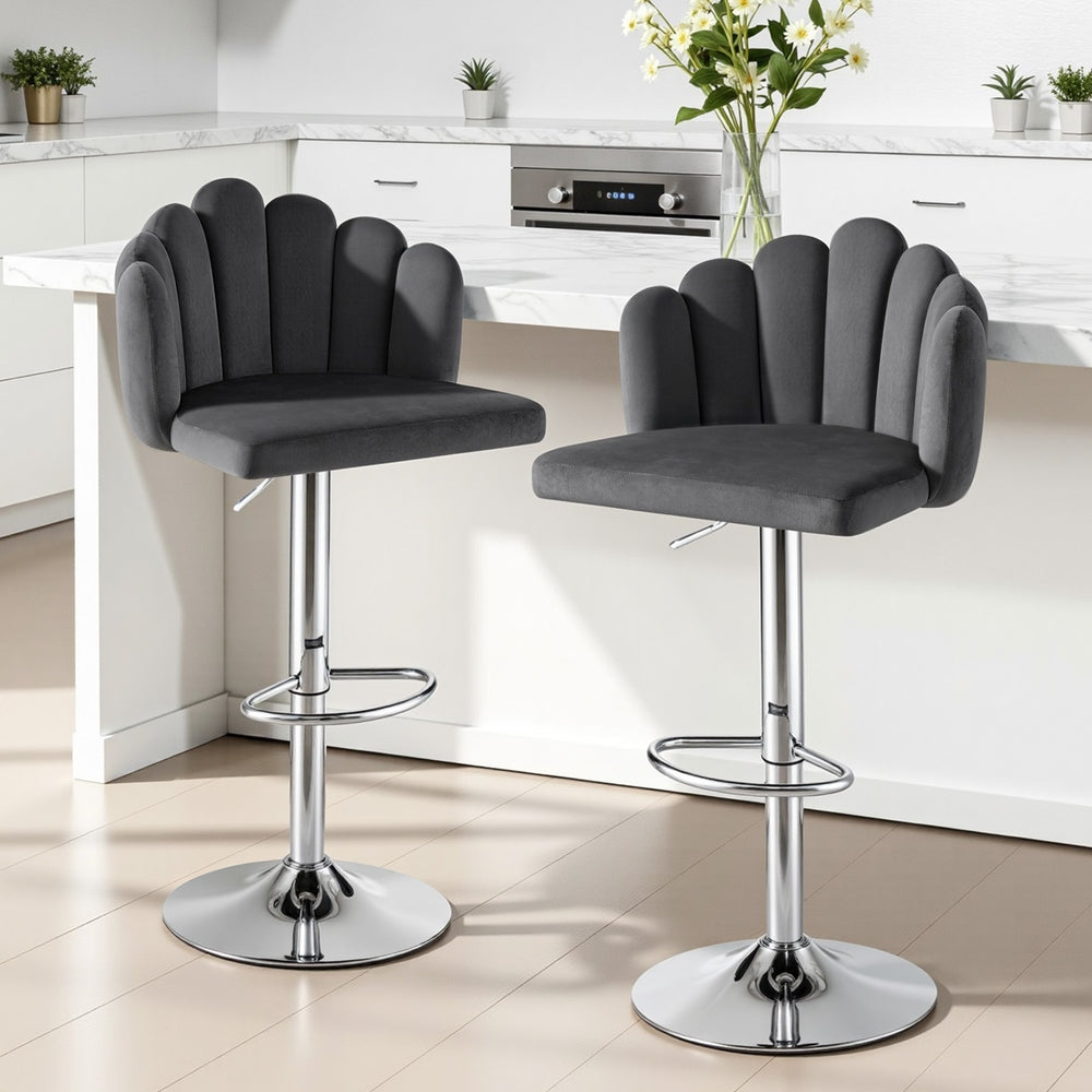 Table & Bar Stools: Artiss Bar Stool X2 Kitchen Dining Counter Gaslift Chair Adjustable Velvet Grey