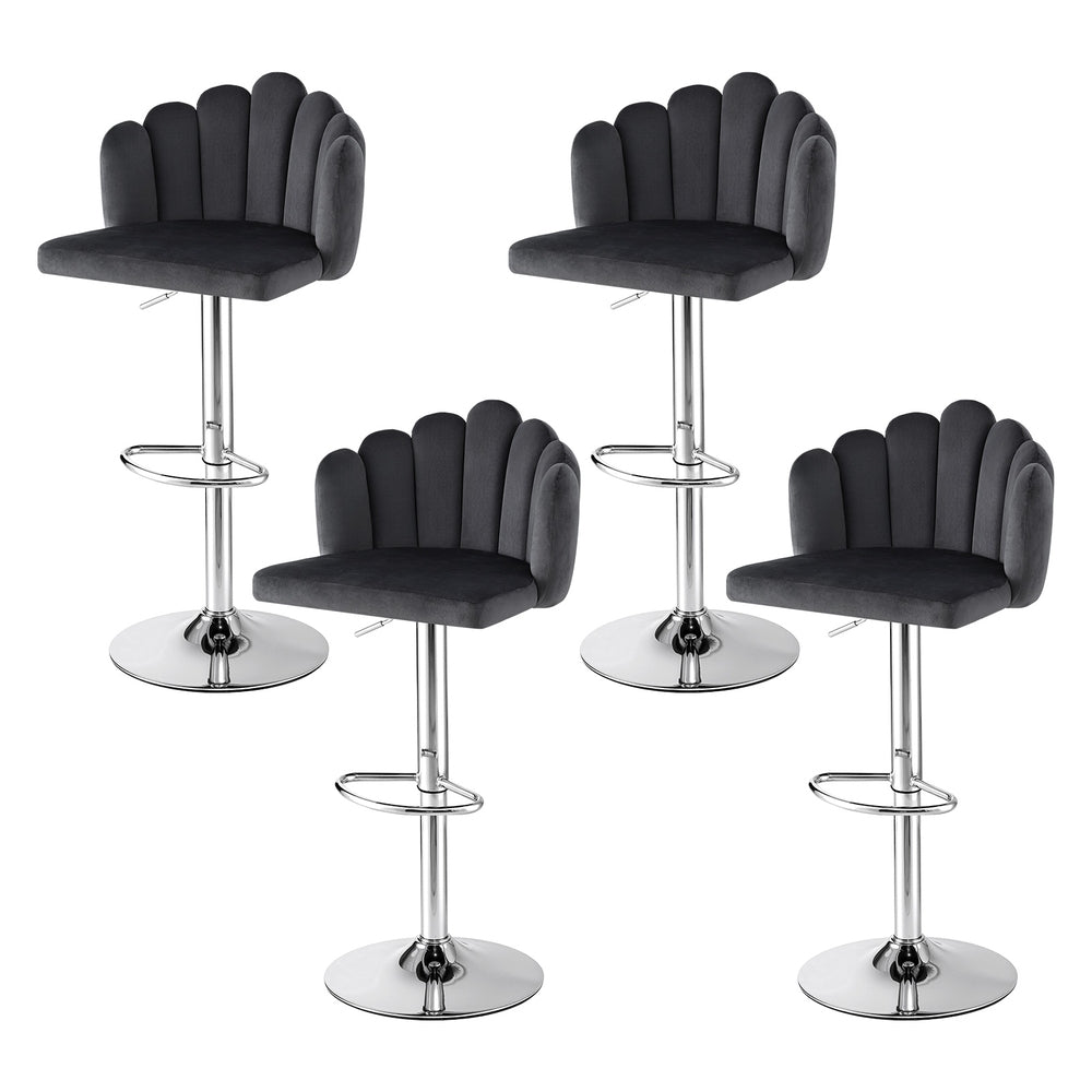 Table & Bar Stools: Artiss Bar Stool X4 Kitchen Dining Counter Gaslift Chair Adjustable Velvet Grey