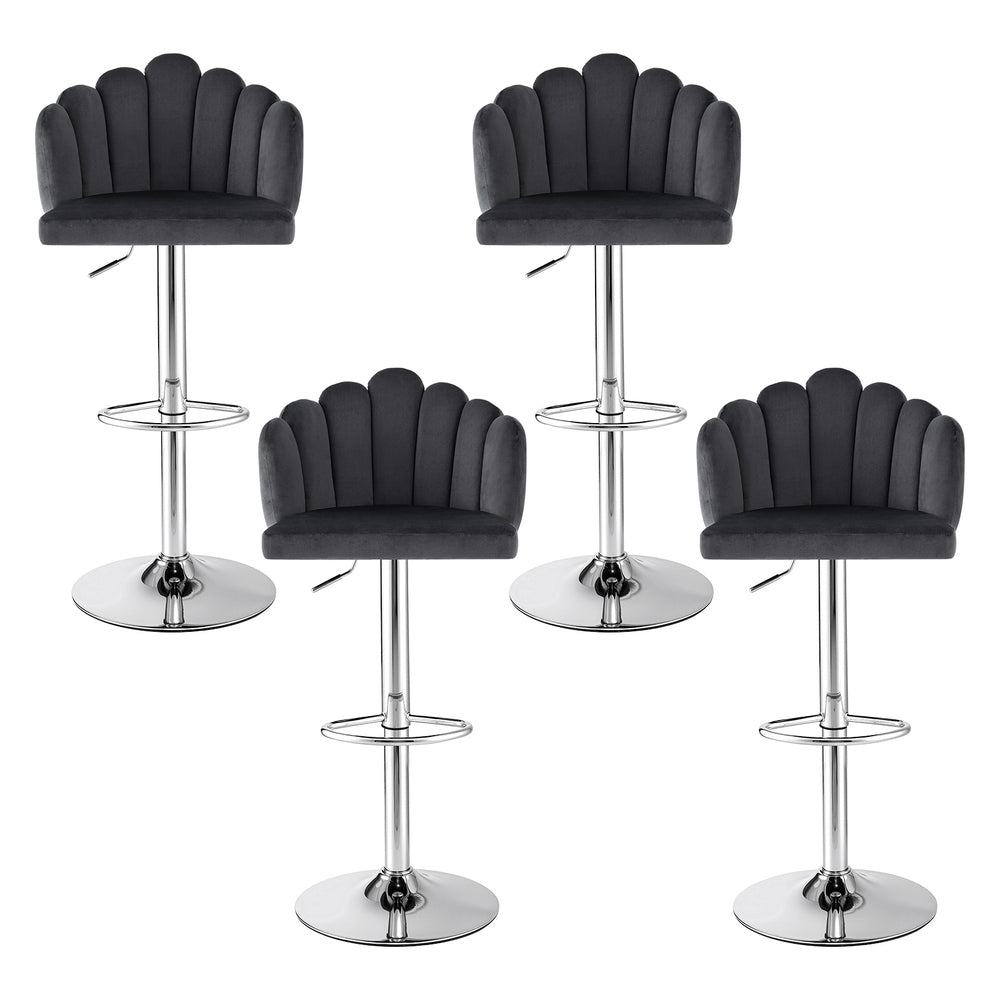 Table & Bar Stools: Artiss Bar Stool X4 Kitchen Dining Counter Gaslift Chair Adjustable Velvet Grey