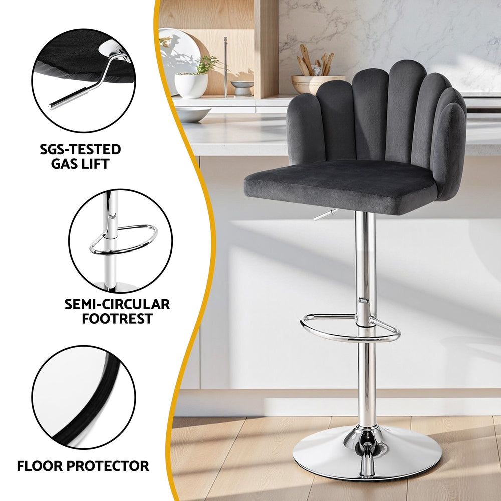 Table & Bar Stools: Artiss Bar Stool X4 Kitchen Dining Counter Gaslift Chair Adjustable Velvet Grey