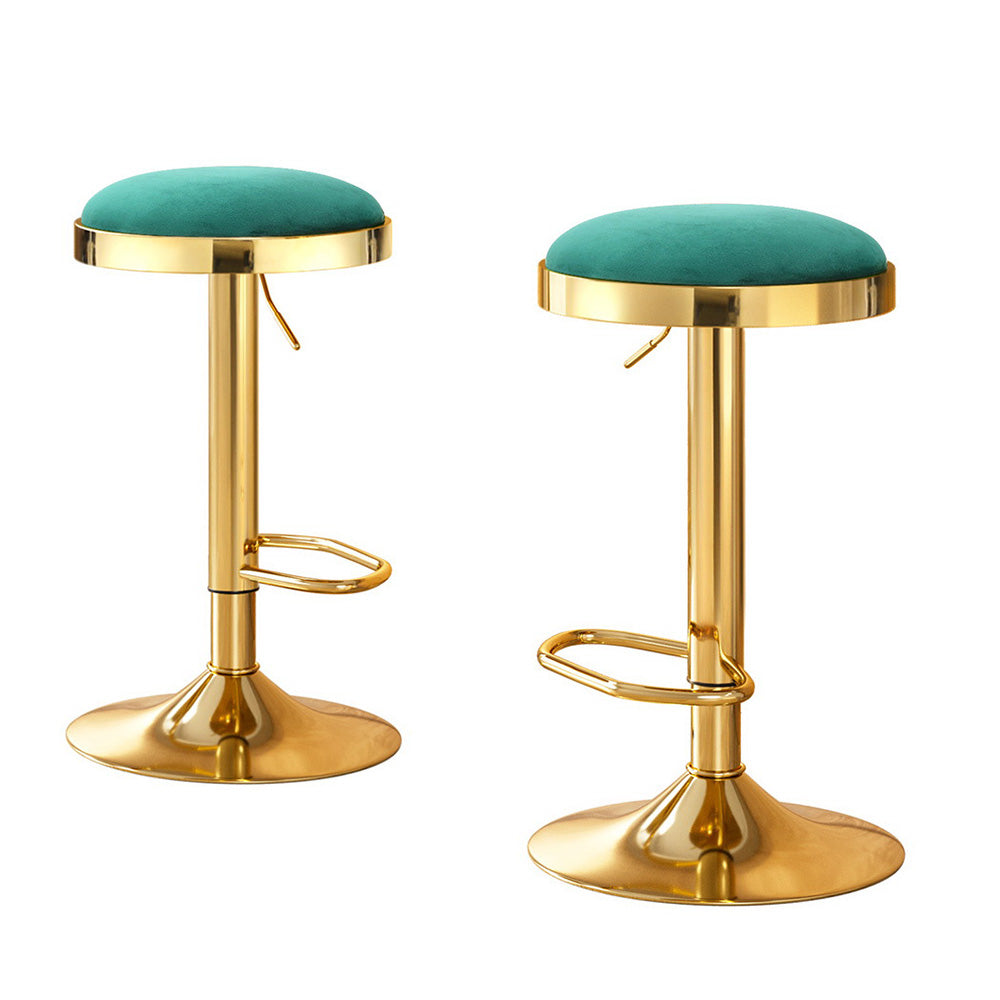 Table & Bar Stools: 2x Artiss Bar Stools Kitchen Dining Chairs Velvet Padded Stool Green