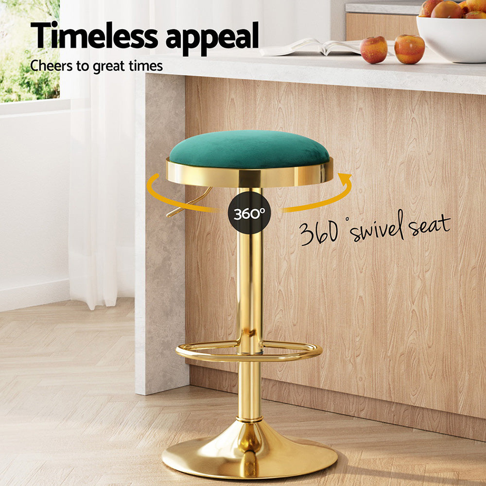 Table & Bar Stools: 2x Artiss Bar Stools Kitchen Dining Chairs Velvet Padded Stool Green