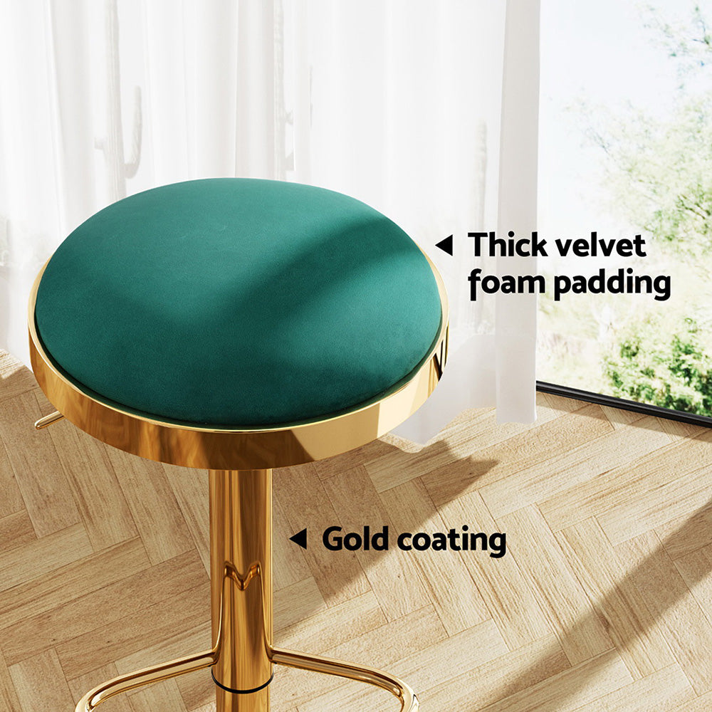 Table & Bar Stools: 4x Artiss Bar Stools Kitchen Dining Chairs Velvet Padded Stool Green