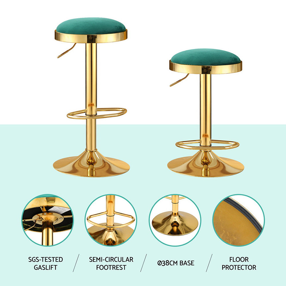 Table & Bar Stools: 4x Artiss Bar Stools Kitchen Dining Chairs Velvet Padded Stool Green