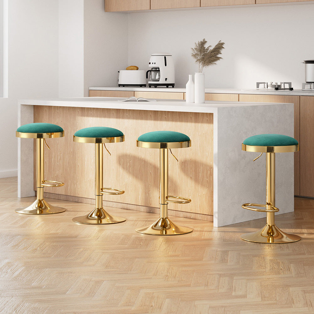 Table & Bar Stools: 4x Artiss Bar Stools Kitchen Dining Chairs Velvet Padded Stool Green