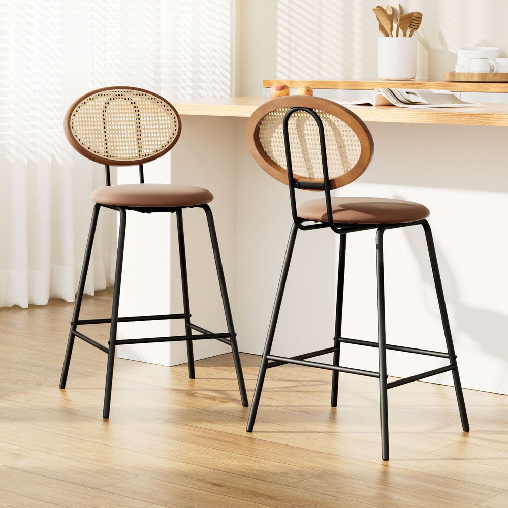 Table & Bar Stools: Artiss 2x Bar Stools PU Leather Stools Brown