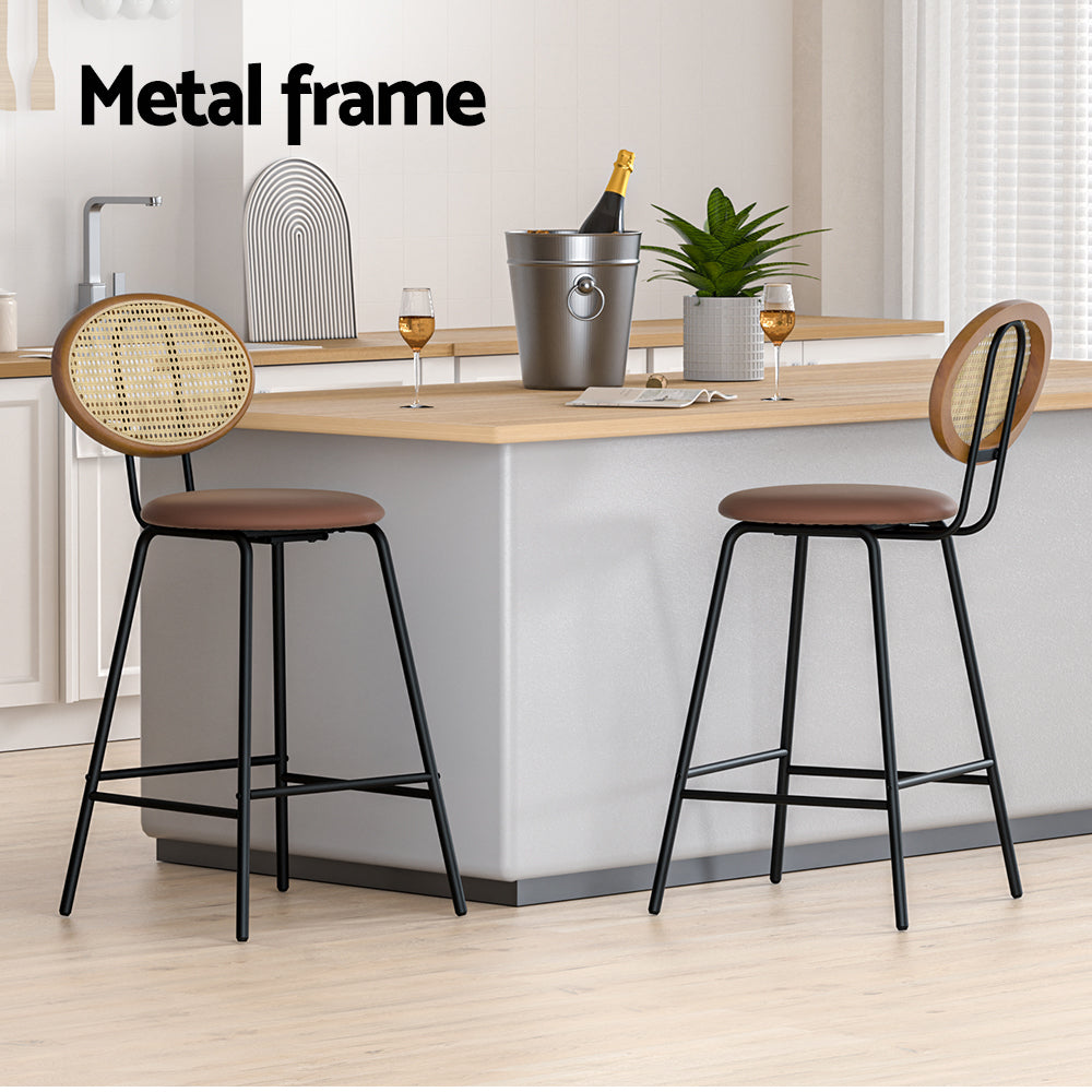 Table & Bar Stools: Artiss 2x Bar Stools PU Leather Stools Brown