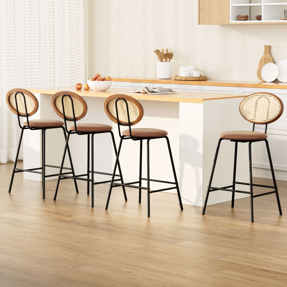 Table & Bar Stools: Artiss 4x Bar Stools PU Leather Stools Brown