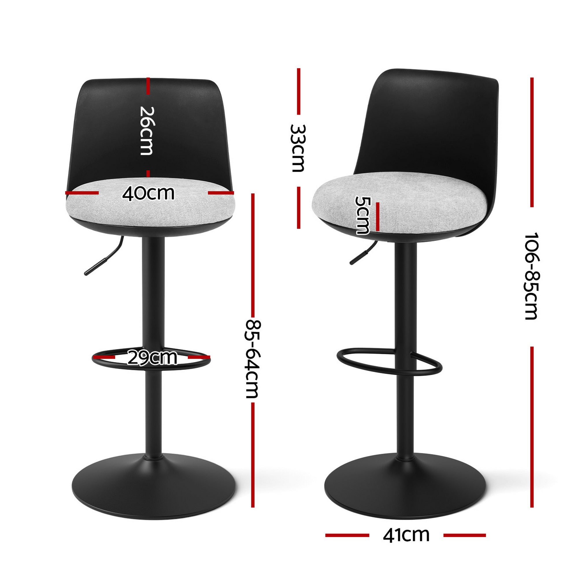 Table & Bar Stools: Artiss 2x Bar Stools Kitchen Swivel Gas Lift Counter Dining Chair Curved Black