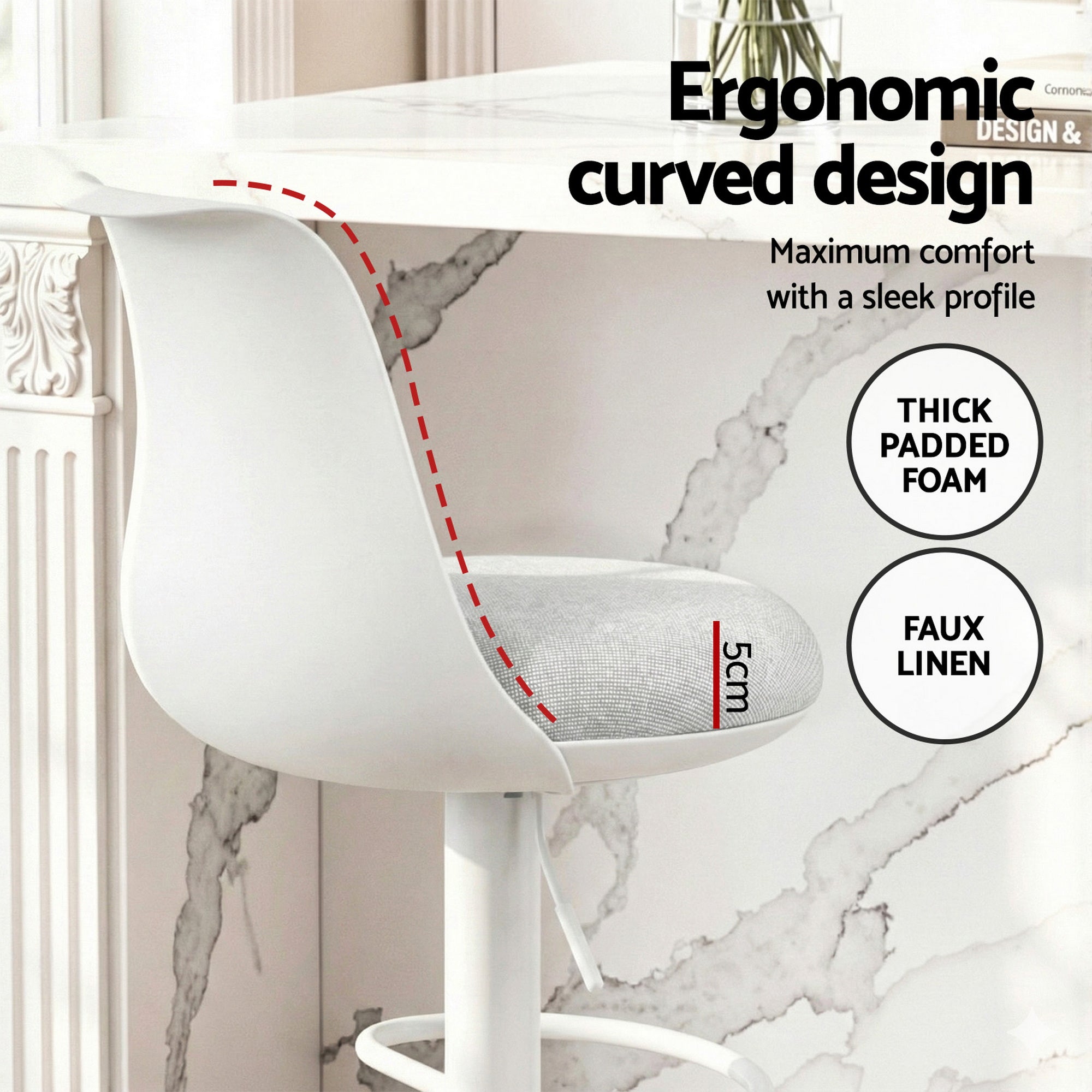 Table & Bar Stools: Artiss 4x Bar Stools Kitchen Swivel Gas Lift Counter Dining Chair Curved White