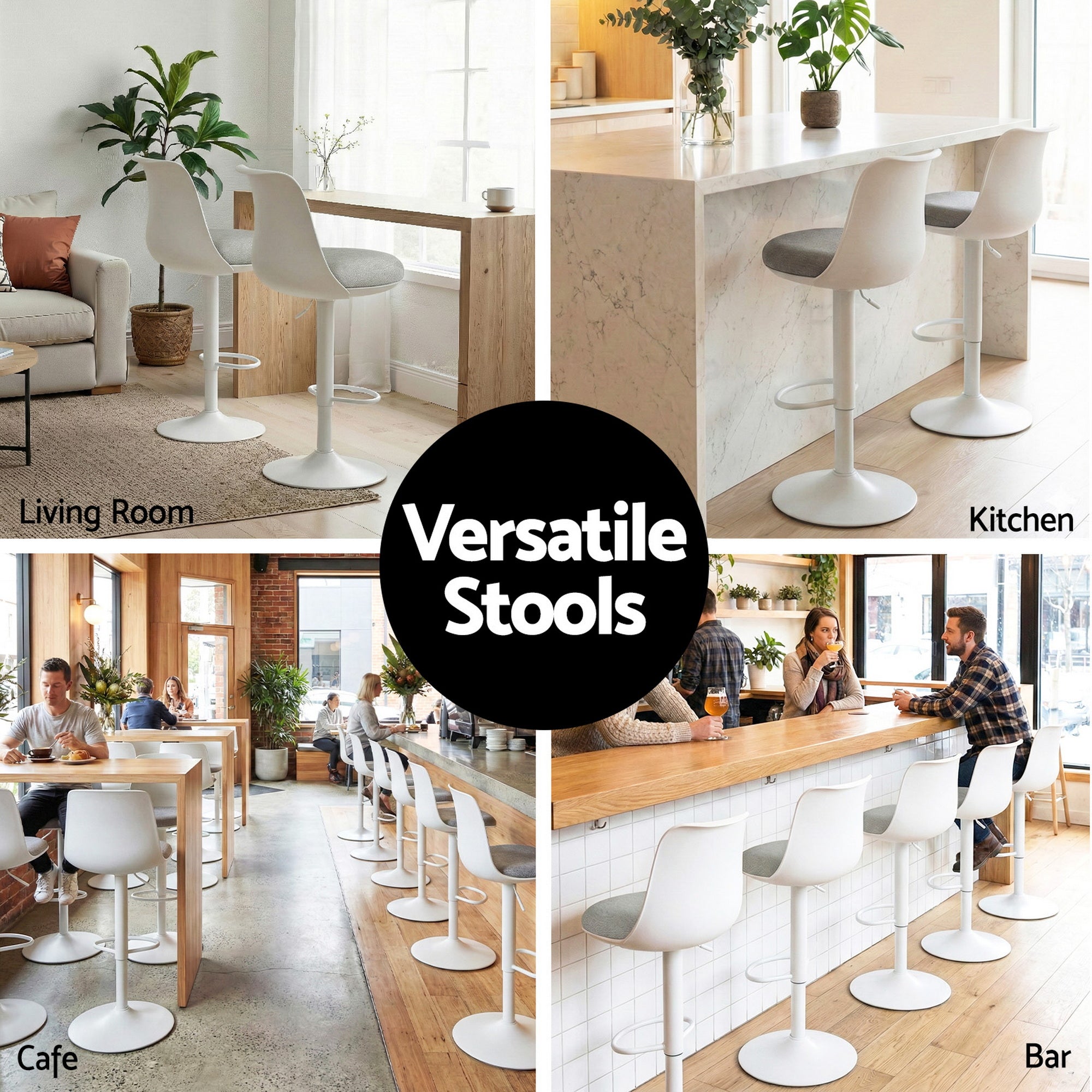 Table & Bar Stools: Artiss 4x Bar Stools Kitchen Swivel Gas Lift Counter Dining Chair Curved White