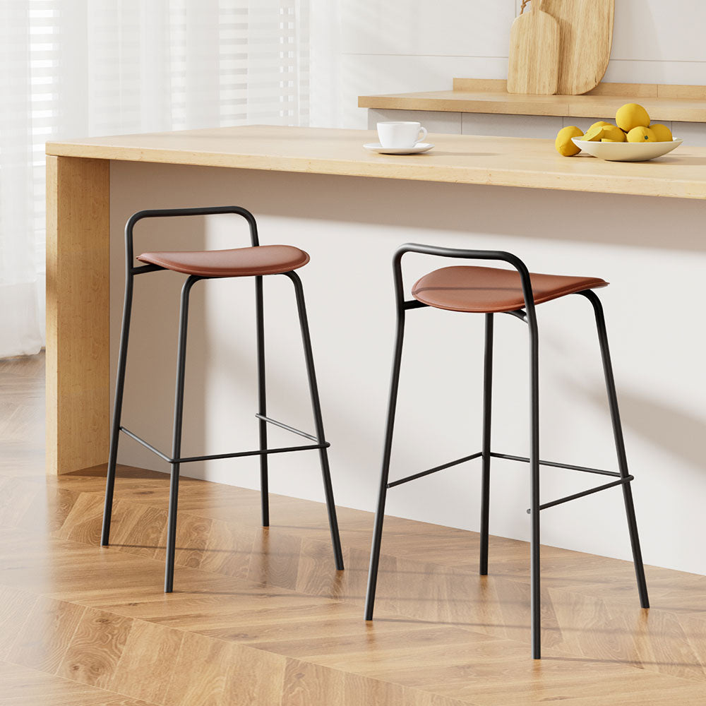 Table & Bar Stools: 2x Artiss Bar Stools Kitchen Counter Stools Metal Brown