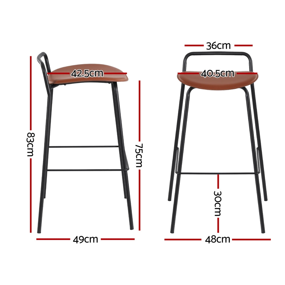 Table & Bar Stools: 2x Artiss Bar Stools Kitchen Counter Stools Metal Brown