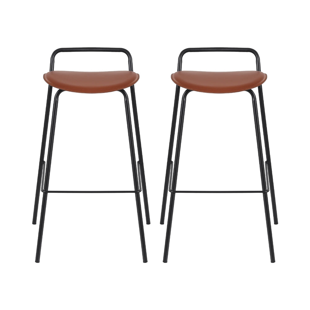 Table & Bar Stools: 2x Artiss Bar Stools Kitchen Counter Stools Metal Brown