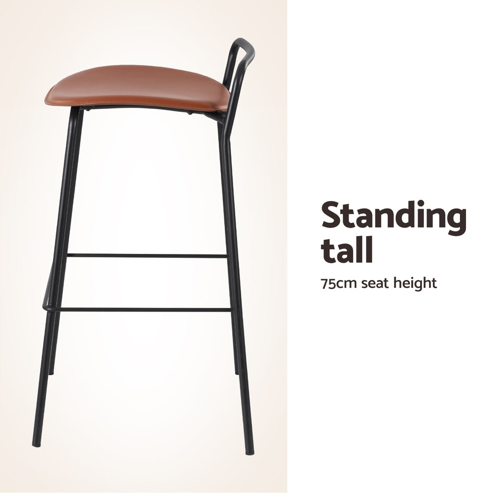 Table & Bar Stools: 2x Artiss Bar Stools Kitchen Counter Stools Metal Brown