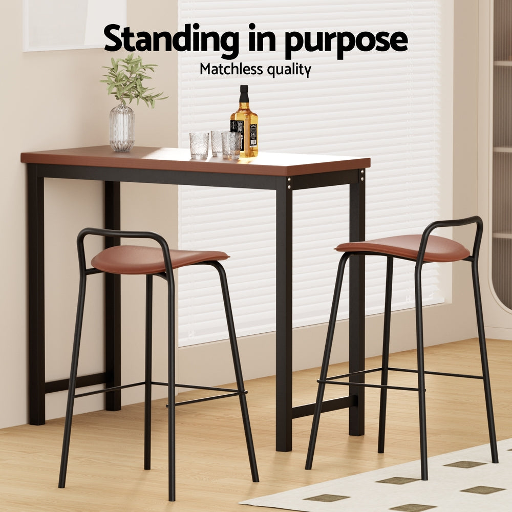 Table & Bar Stools: 2x Artiss Bar Stools Kitchen Counter Stools Metal Brown