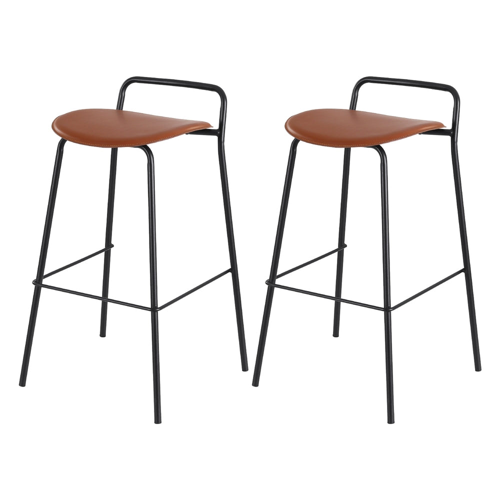 Table & Bar Stools: 2x Artiss Bar Stools Kitchen Counter Stools Metal Brown