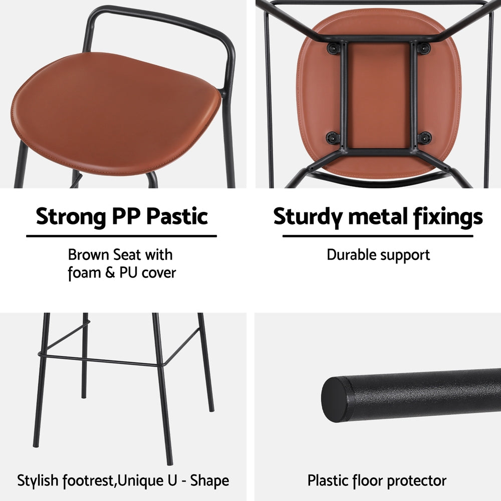 Table & Bar Stools: 4x Artiss Bar Stools Kitchen Counter Dining Chair Metal Brown