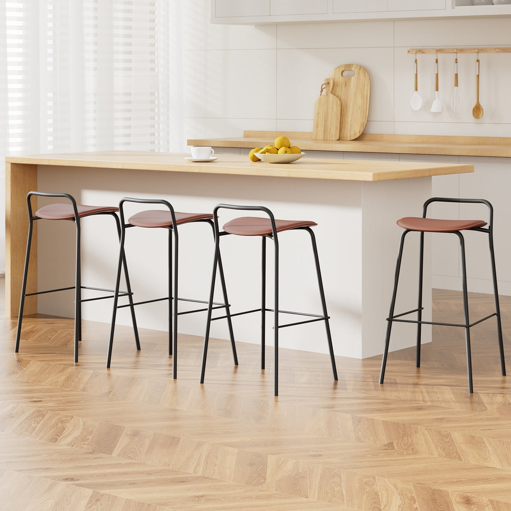 Table & Bar Stools: 4x Artiss Bar Stools Kitchen Counter Dining Chair Metal Brown