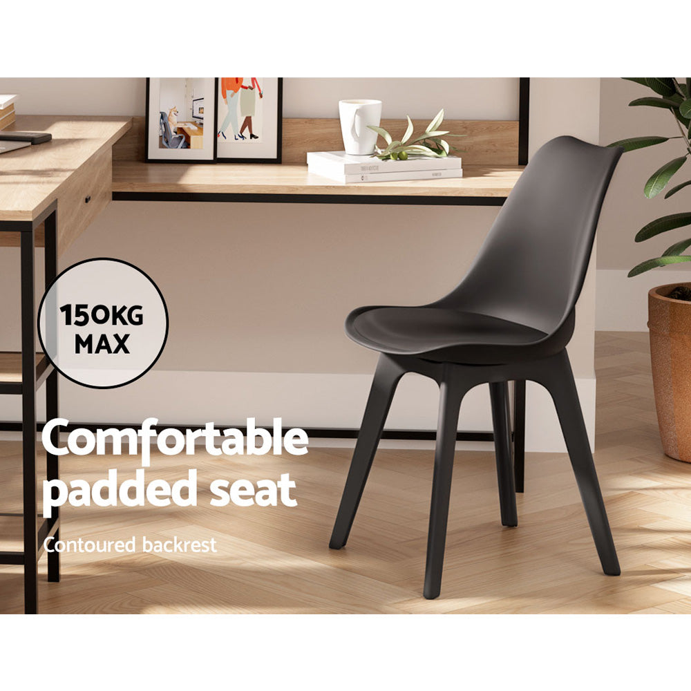 Kitchen & Dining Chairs: Artiss Dining Chairs Set of 4 Leather Plastic DSW Replica Black