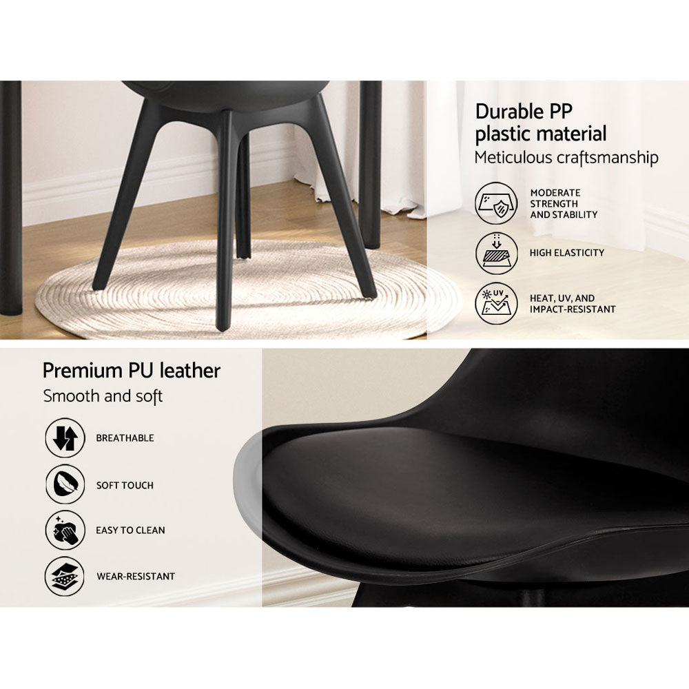Kitchen & Dining Chairs: Artiss Dining Chairs Set of 4 Leather Plastic DSW Replica Black