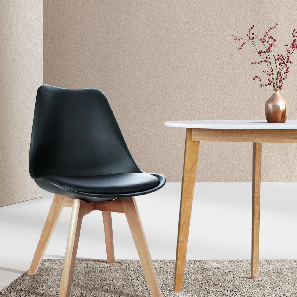 Kitchen & Dining Chairs: Artiss Dining Chairs Set of 4 Leather Plastic DSW Replica Wooden Black