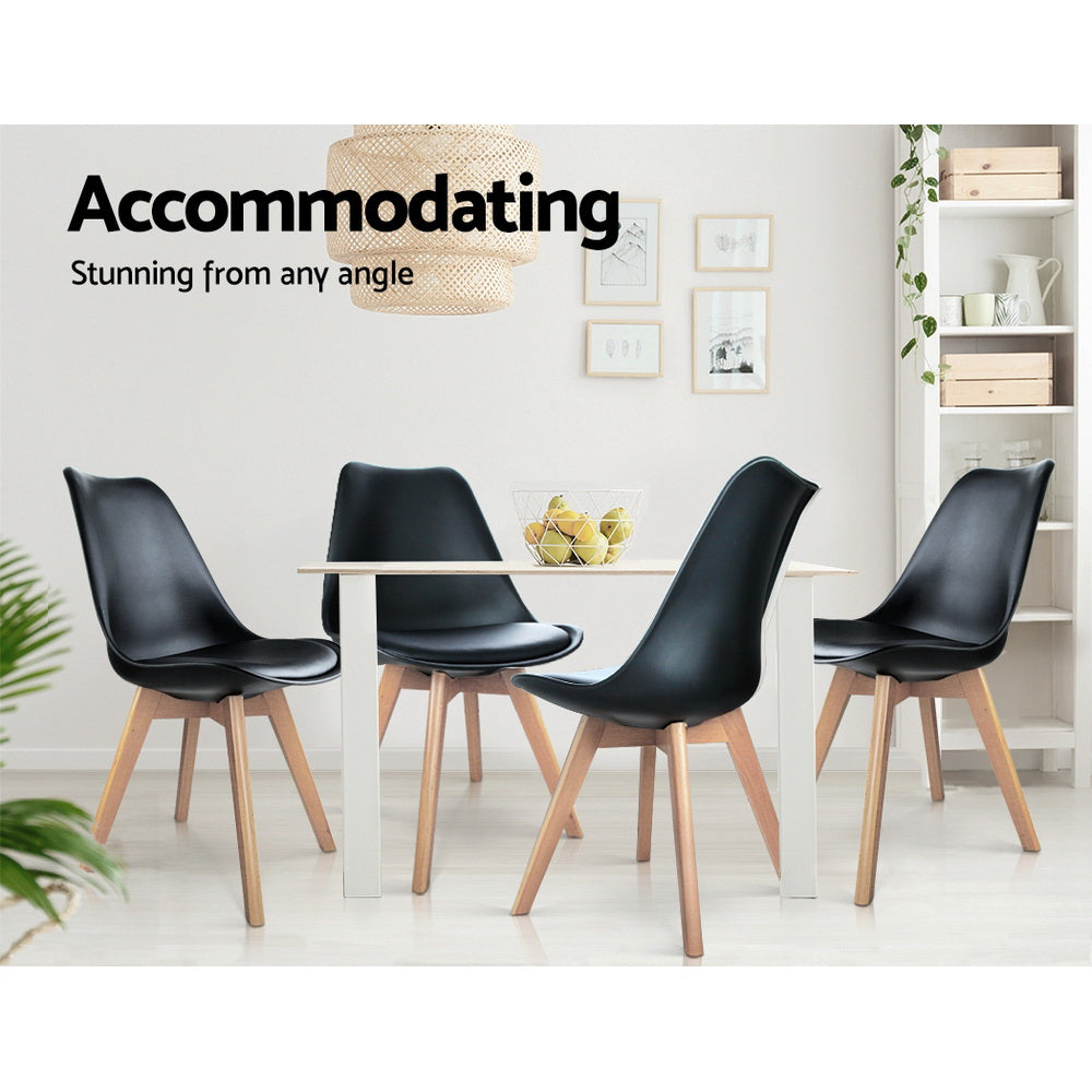 Kitchen & Dining Chairs: Artiss Dining Chairs Set of 4 Leather Plastic DSW Replica Wooden Black