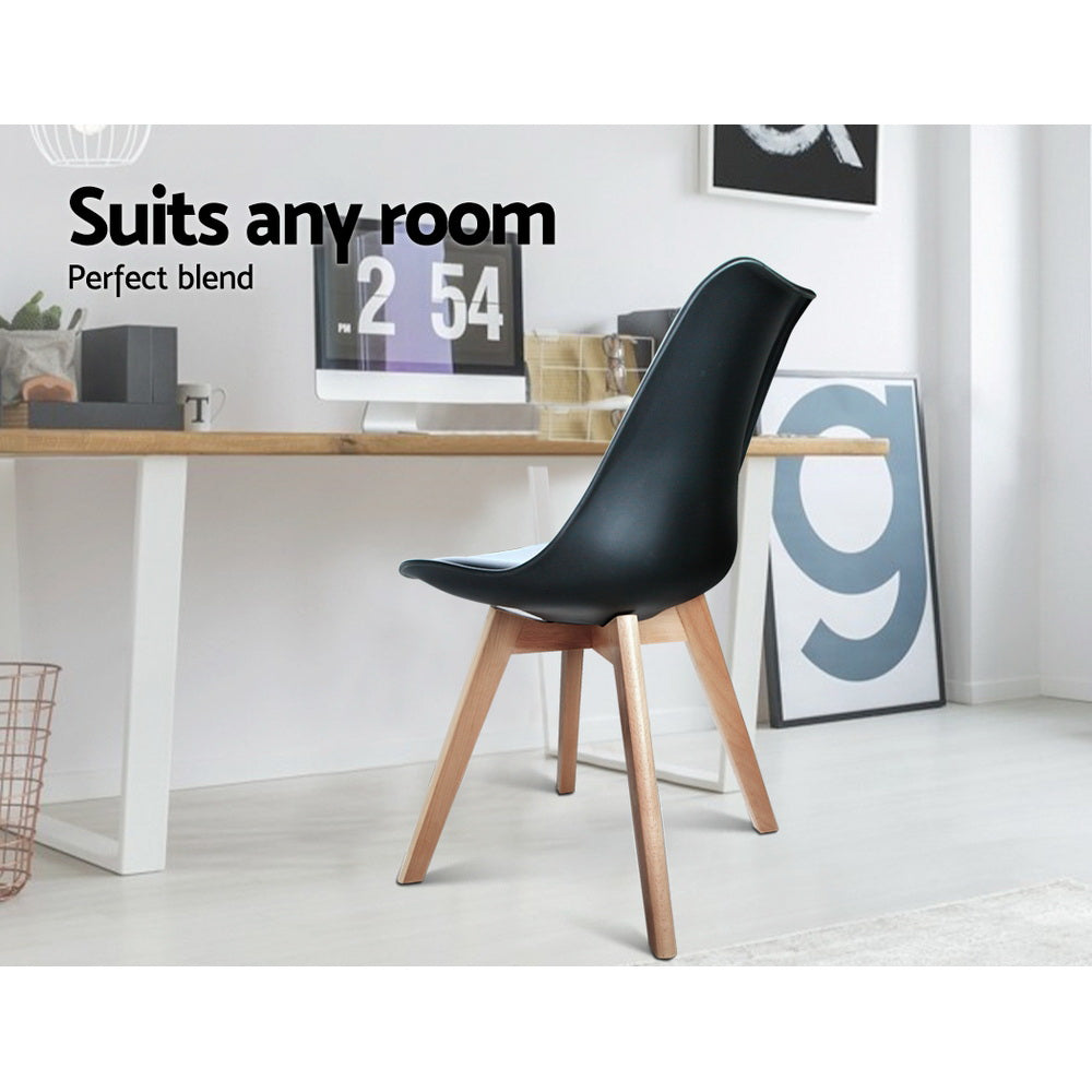 Kitchen & Dining Chairs: Artiss Dining Chairs Set of 4 Leather Plastic DSW Replica Wooden Black
