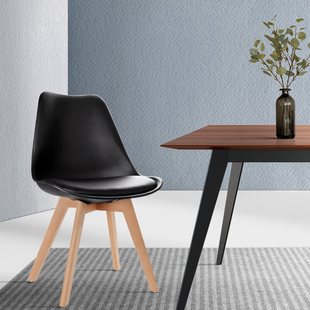 Kitchen & Dining Chairs: Artiss Dining Chairs Set of 4 Leather Plastic DSW Replica Wooden Black