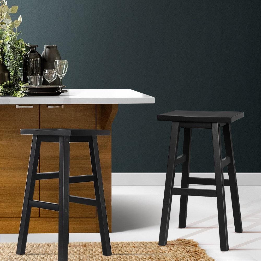 Table & Bar Stools: Artiss Bar Stools Kitchen Counter Stools Wooden Chairs Black x2