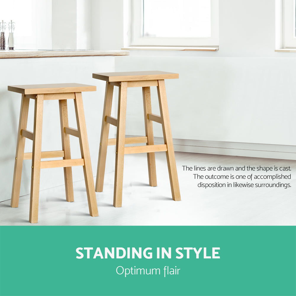Table & Bar Stools: Artiss Bar Stools Kitchen Counter Stools Wooden Chairs Natural x2