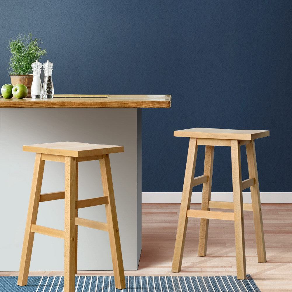 Table & Bar Stools: Artiss Bar Stools Kitchen Counter Stools Wooden Chairs Natural x2