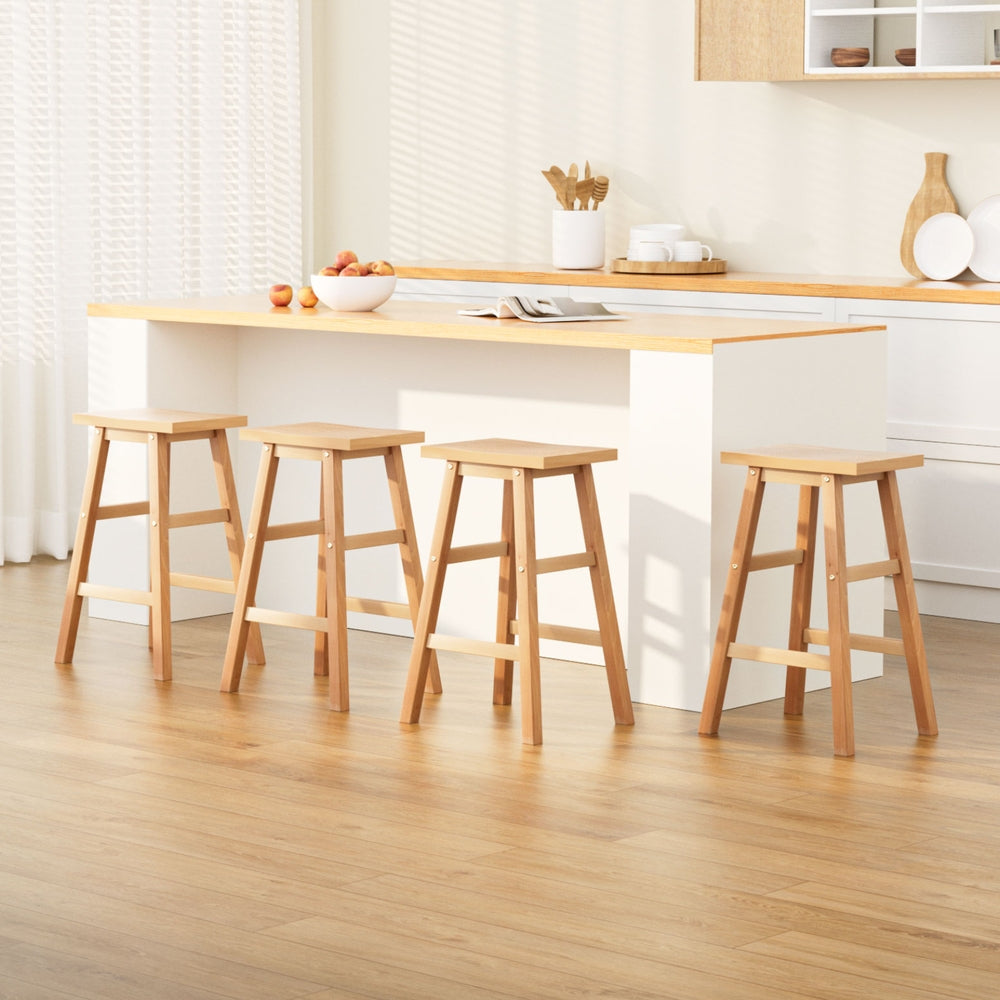 Table & Bar Stools: Artiss 4x Bar Stools Kitchen Chairs Wooden Nature