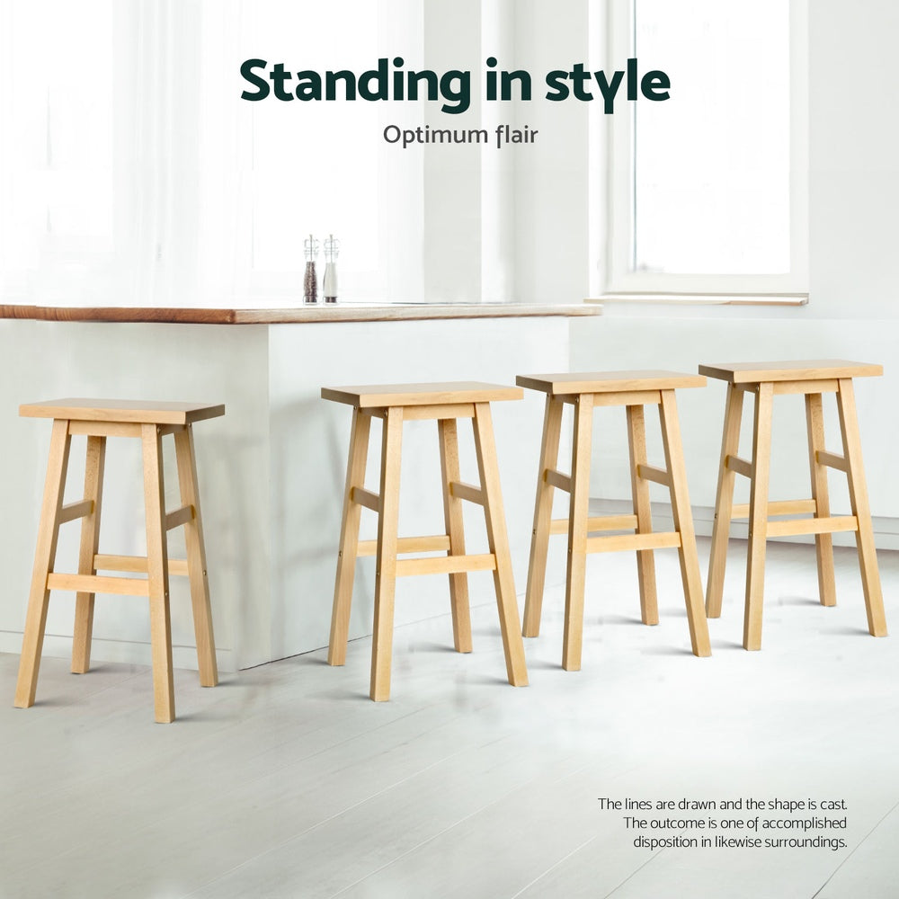 Table & Bar Stools: Artiss 4x Bar Stools Kitchen Chairs Wooden Nature