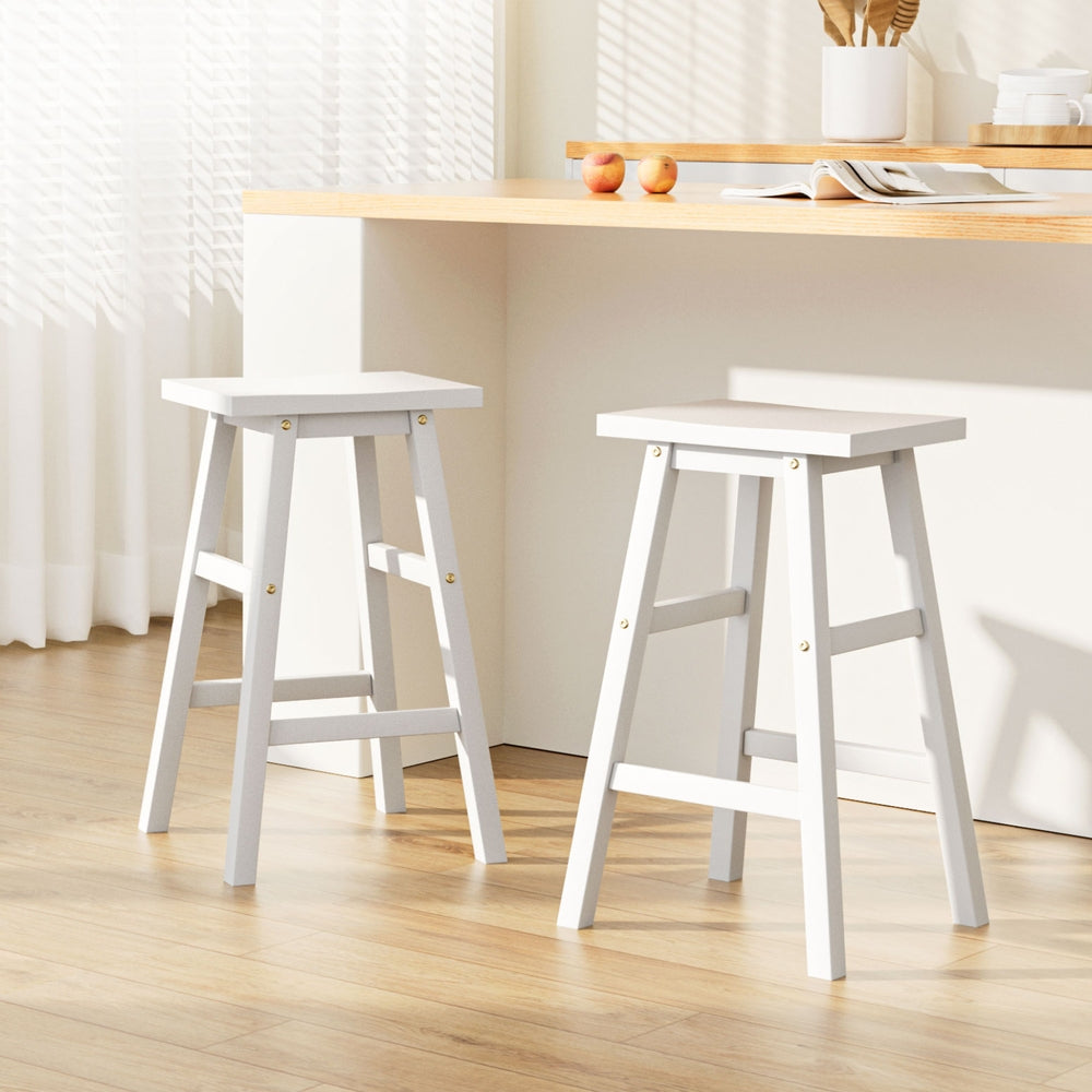 Table & Bar Stools: Artiss Bar Stools Kitchen Counter Stools Wooden Chairs White x2