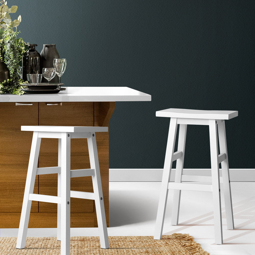 Table & Bar Stools: Artiss Bar Stools Kitchen Counter Stools Wooden Chairs White x2