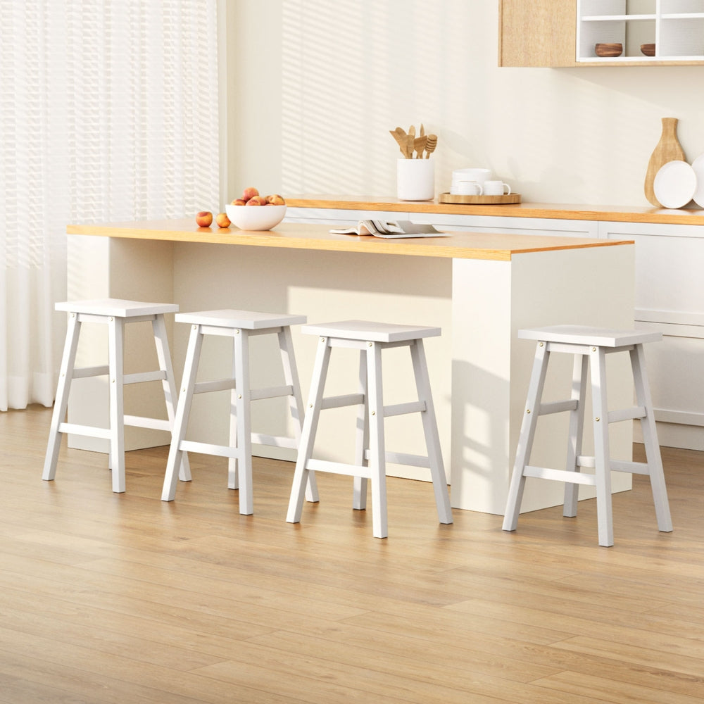 Table & Bar Stools: Artiss 4x Bar Stools Kitchen Chairs Wooden White