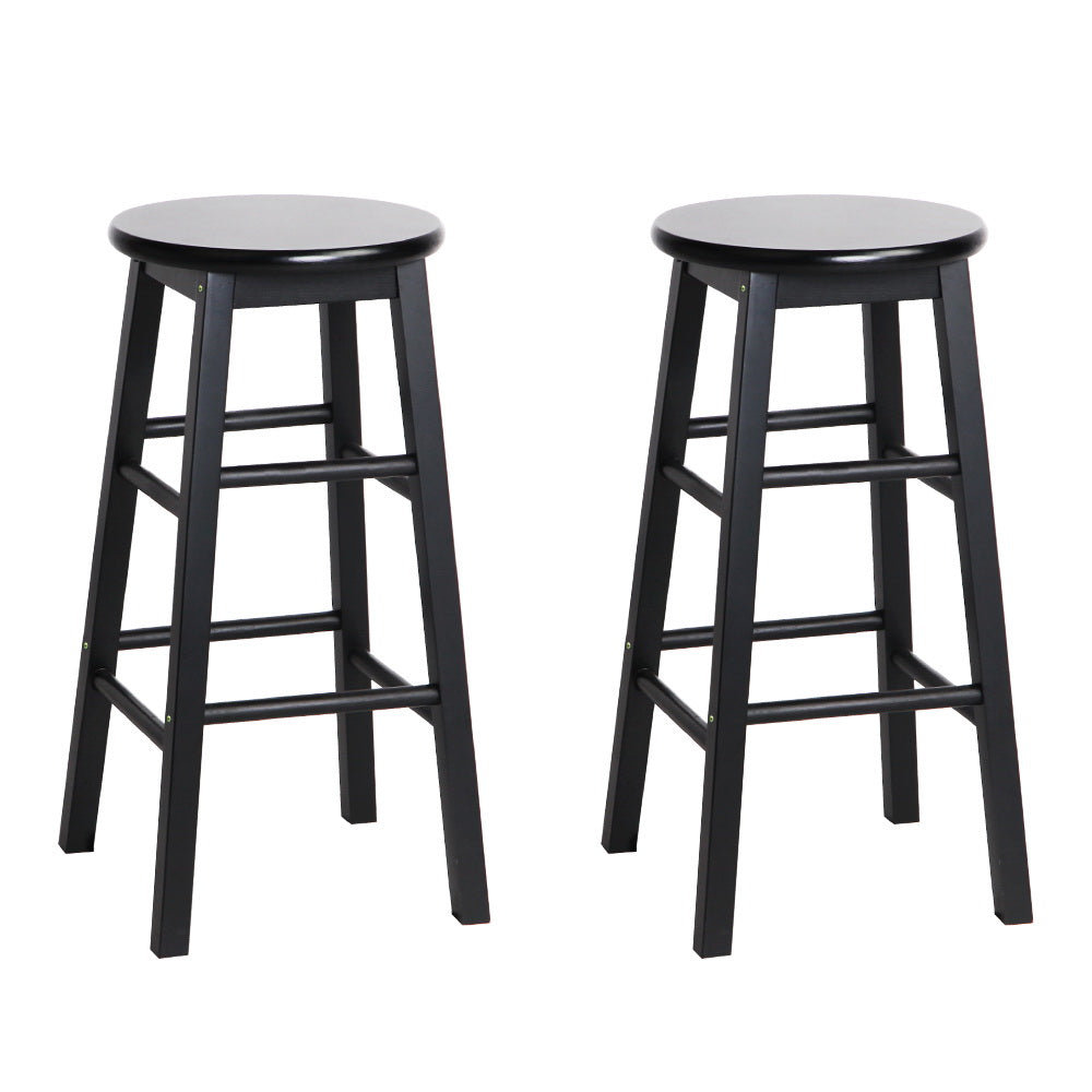 Table & Bar Stools: Artiss 2x Bar Stools Round Chairs Wooden Black