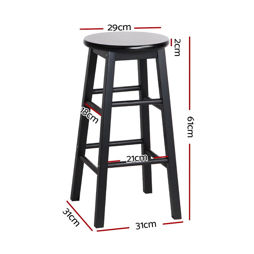 Table & Bar Stools: Artiss 2x Bar Stools Round Chairs Wooden Black