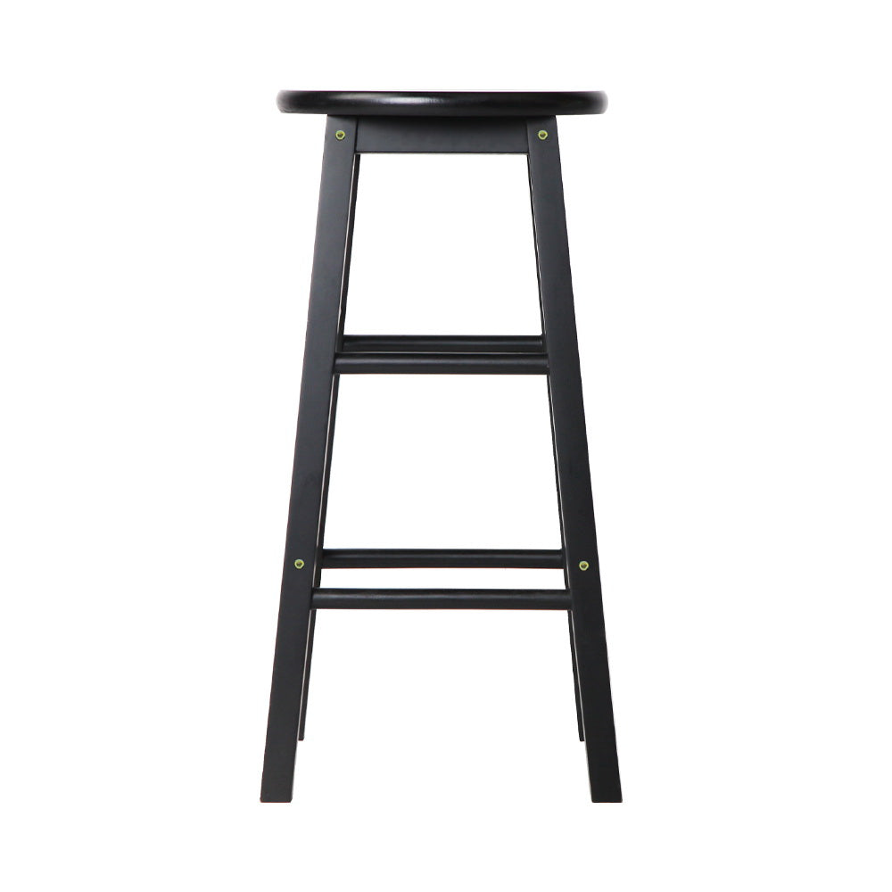 Table & Bar Stools: Artiss 2x Bar Stools Round Chairs Wooden Black