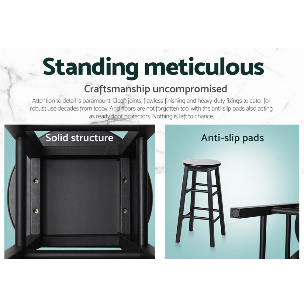 Table & Bar Stools: Artiss 2x Bar Stools Round Chairs Wooden Black