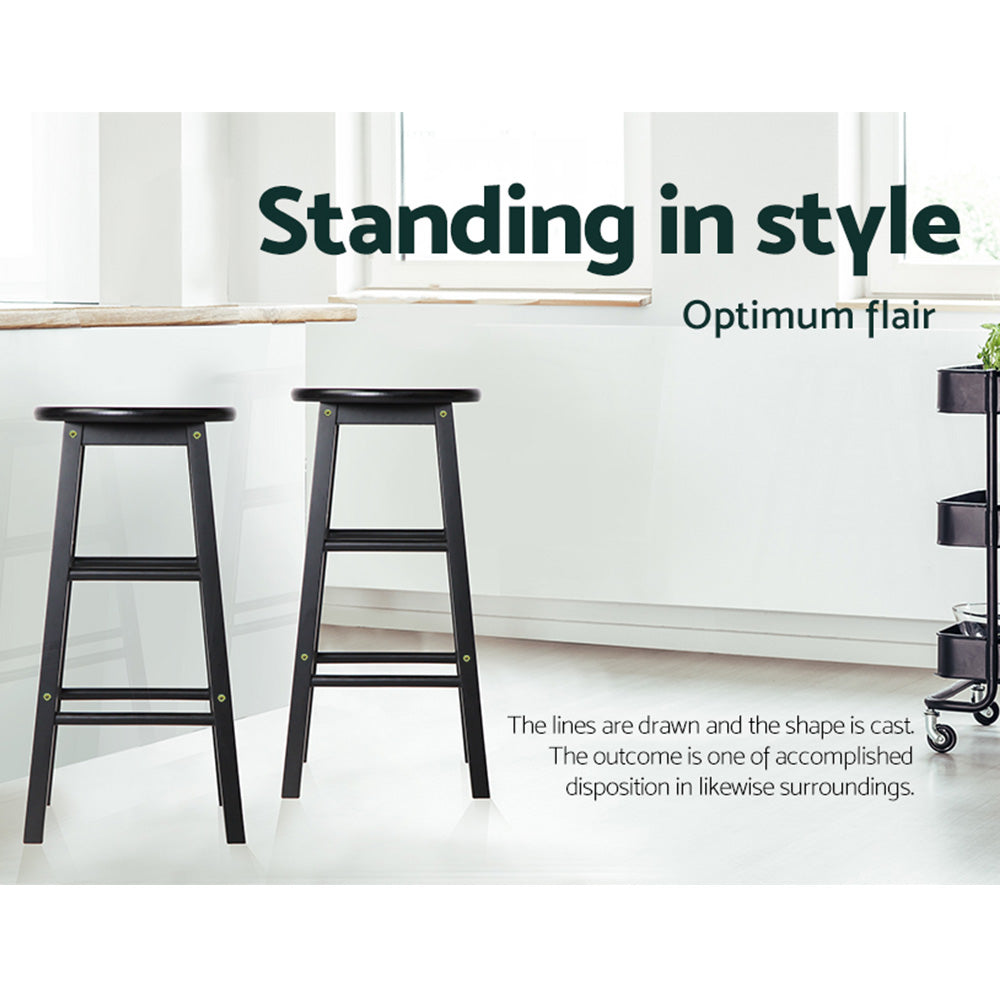 Table & Bar Stools: Artiss 2x Bar Stools Round Chairs Wooden Black