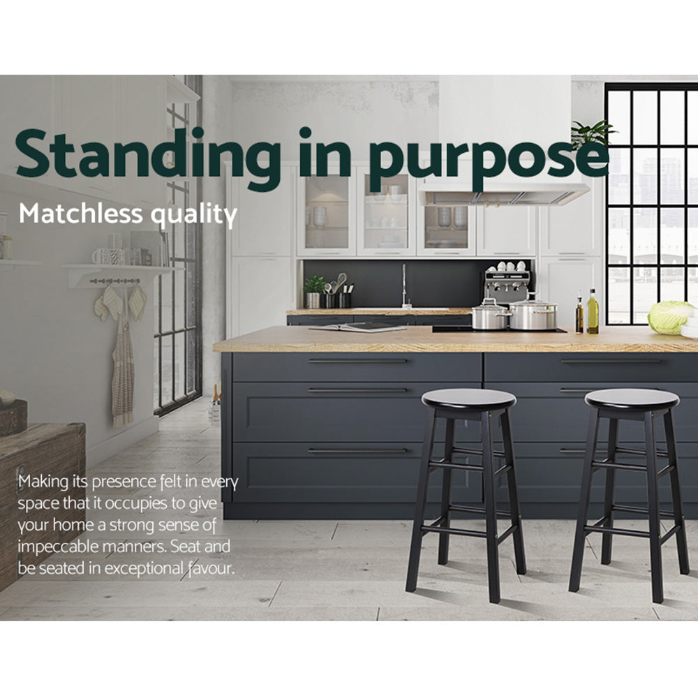 Table & Bar Stools: Artiss 2x Bar Stools Round Chairs Wooden Black